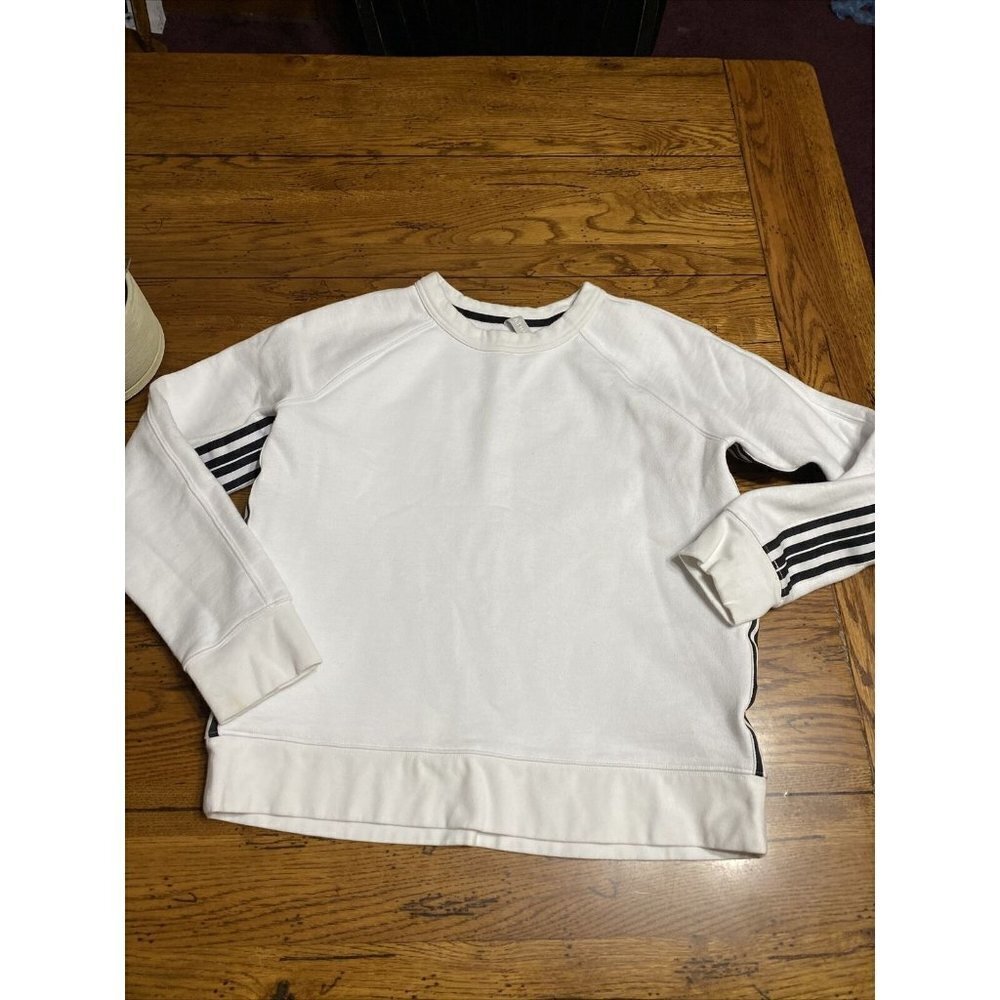 Athleta 24/7 Striped Crew Sweatshirt White with Black Stripes Size M
